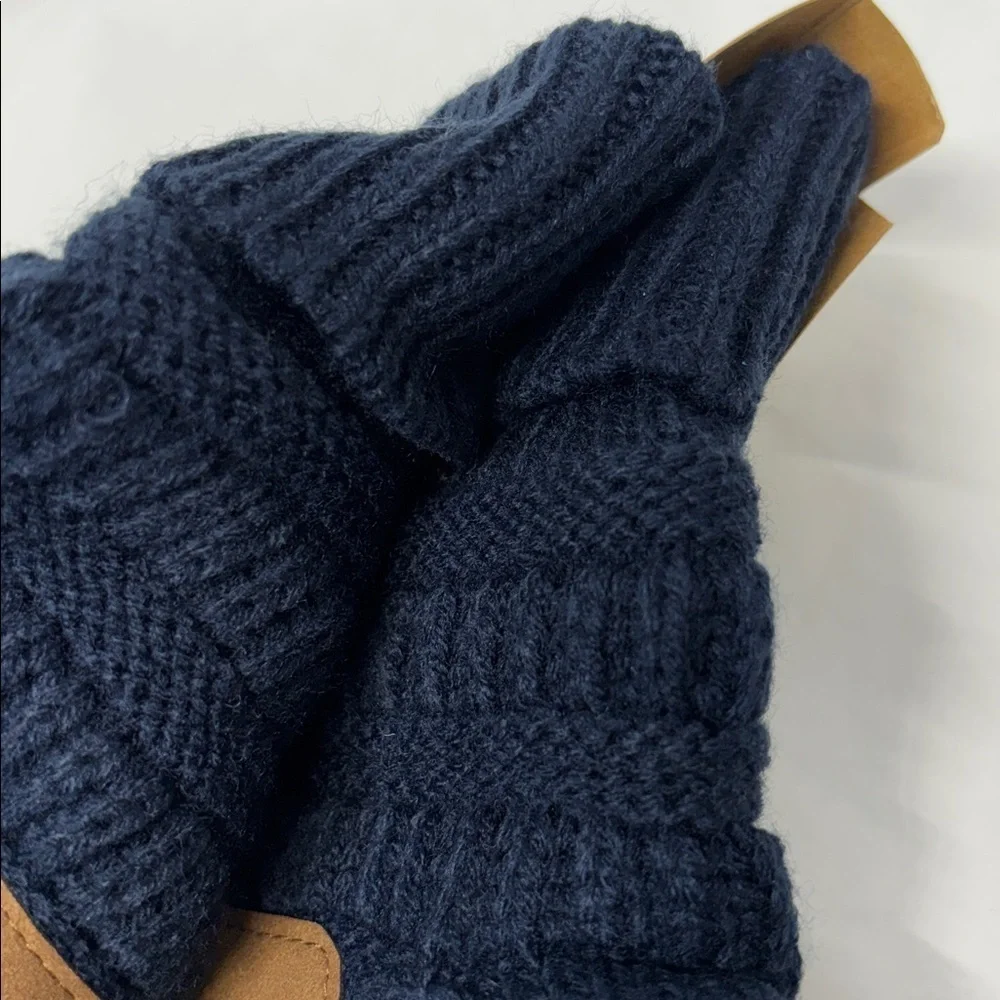 C.C navy  Knit smart tips touch screen compatible winter leather palm Gloves